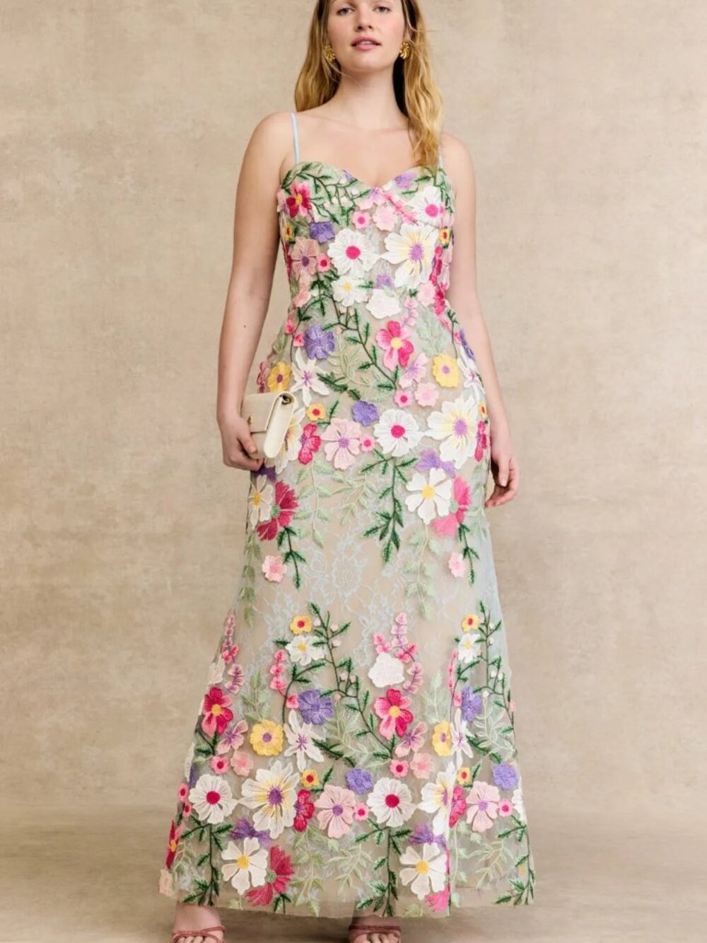 Ieena for Mac Duggal Floral Embroidered Sleeveless Bustier Gown Size 16